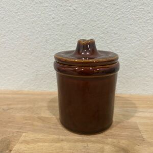 Vintage Mid-Century Brown Stoneware Crock Jar With Lid 4”